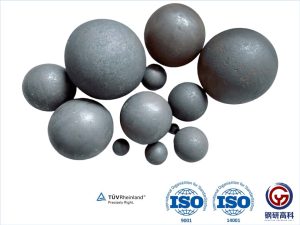 Shandong-made forged and cast steel grinding balls for ball mills, suitable for mining, cement production, and power plants.