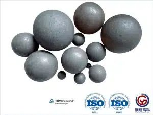 Shandong-made forged and cast steel grinding balls for ball mills, suitable for mining, cement production, and power plants.