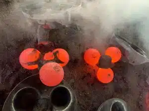 The casting process for producing durable grinding balls.